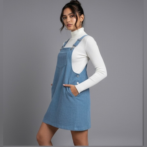 Pocket Patched Corduroy Overall Dress Blue - Picture 2 of 7